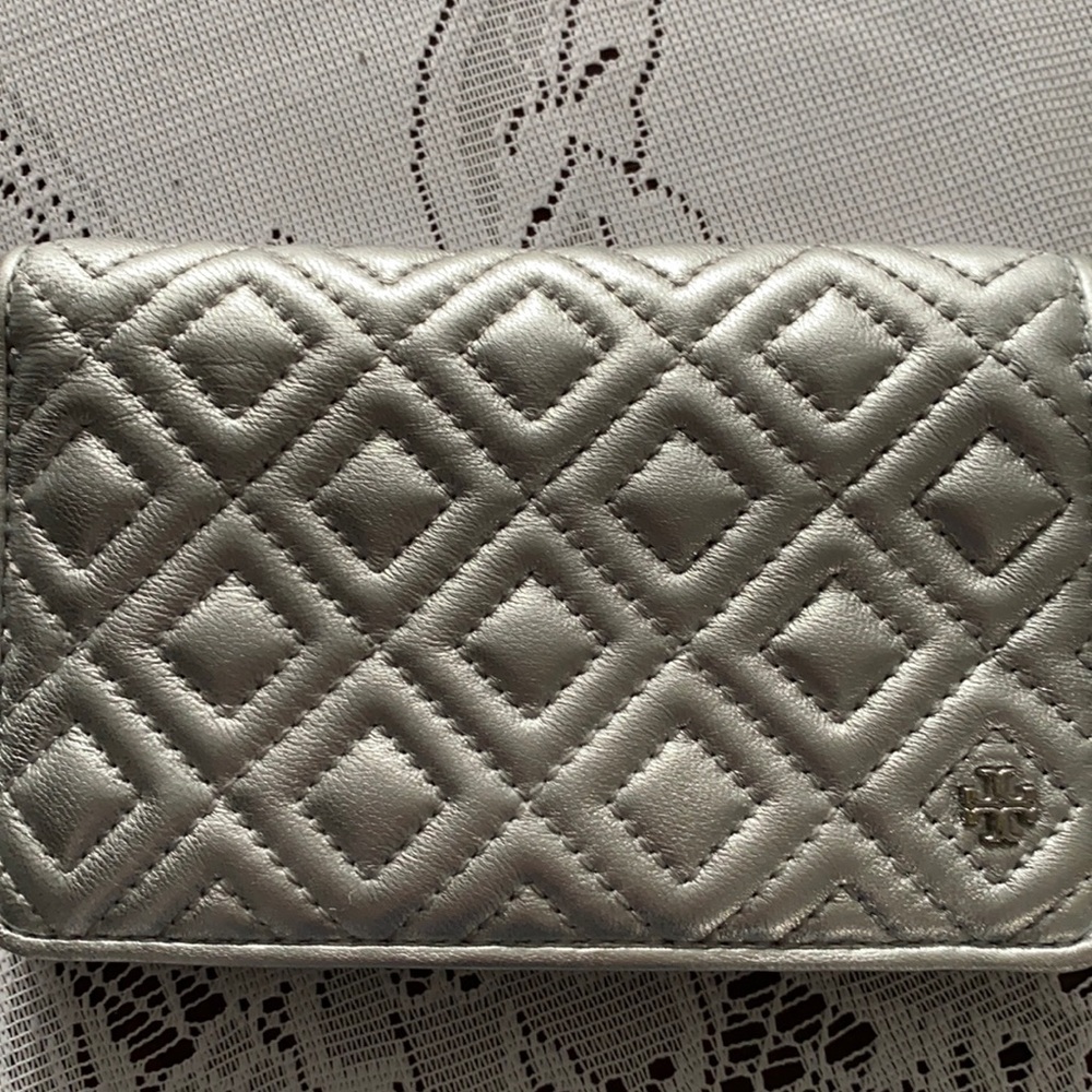 Tory Burch silver leather wallet